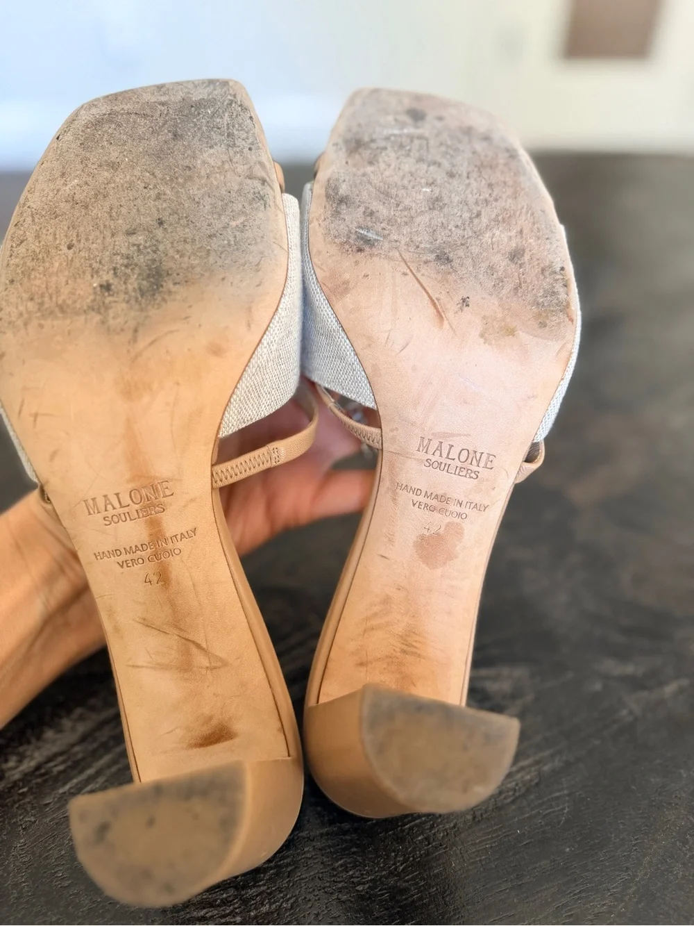 Malone Souliers Demi Linen & Tan Block Heel Mule Slide 42